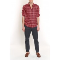 Plaid Cotton Shirt-Red-M